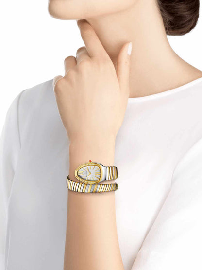 BVLGR Serpenti Tubogas – Silver with White Dial, Diamond-Set